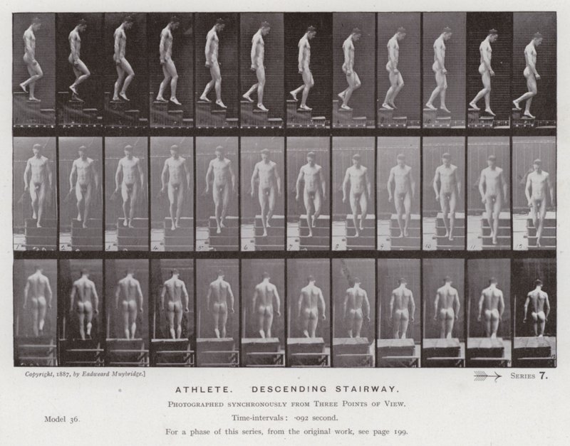 Mozgó emberalak: Sportoló, lépcsőn lefelé (f/w fotó) alkotó: Eadweard Muybridge