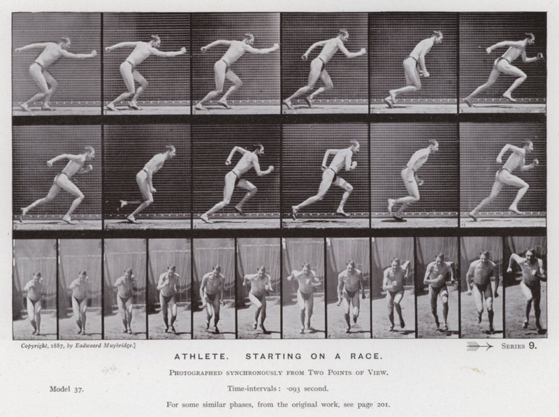 Mozgó emberalak: sportoló, versenyen indul (f/w fotó) alkotó: Eadweard Muybridge