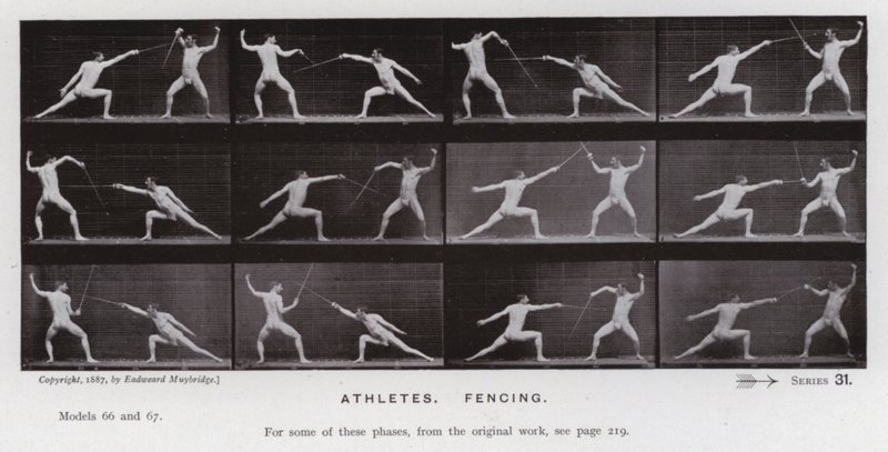 Mozgó emberalak: atléták, vívás (f/w fotó) alkotó: Eadweard Muybridge