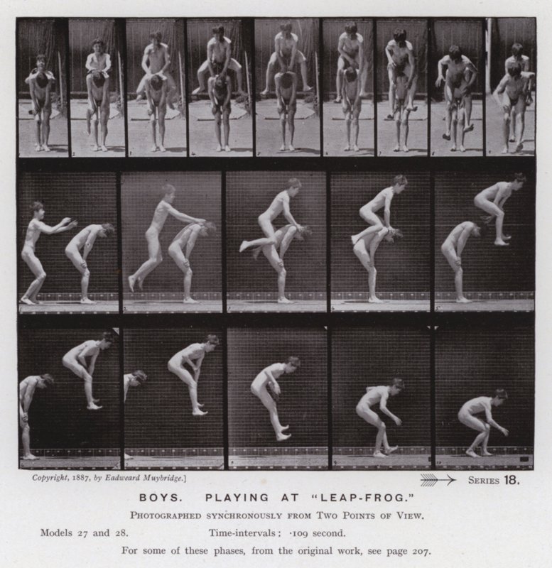 Mozgó emberalak: Fiúk, játszanak a "Leap-Frog"-ban (f/w fotó) alkotó: Eadweard Muybridge