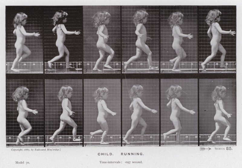 Mozgó emberi alak: gyermek, futás (f/w fotó) alkotó: Eadweard Muybridge