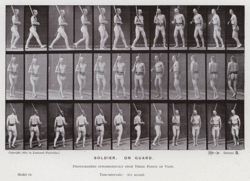 Mozgó emberalak: Katona, őrségben (f/w fotó) alkotó: Eadweard Muybridge