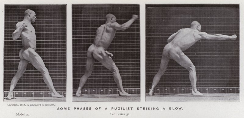 Mozgó emberalak: Egy pugist ütés néhány fázisa (f/w fotó) alkotó: Eadweard Muybridge
