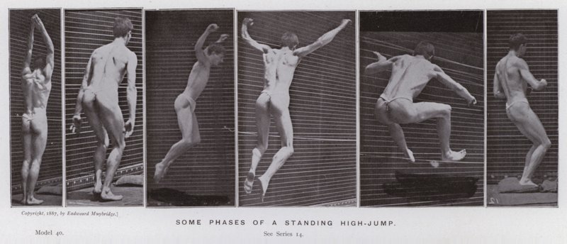Az emberi alak mozgásban: Egy álló magasugrás néhány fázisa alkotó: Eadweard Muybridge
