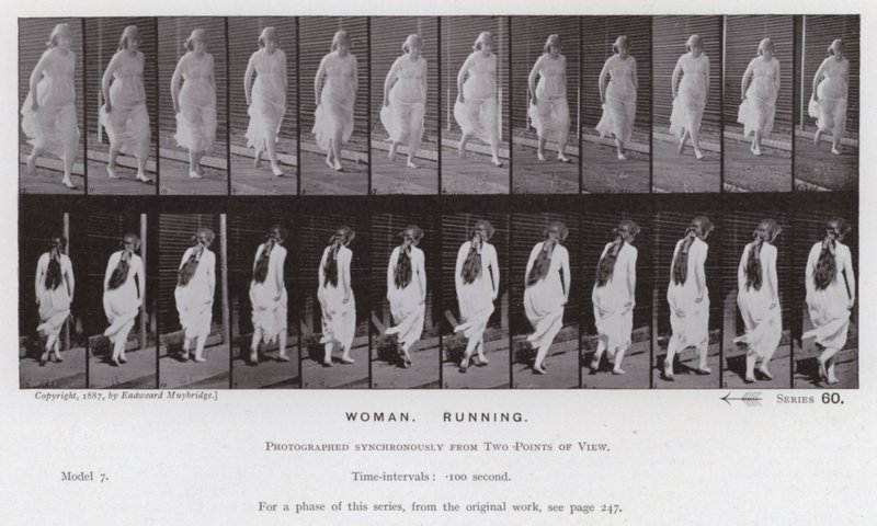Mozgó emberi alak: nő, fut (f/w fotó) alkotó: Eadweard Muybridge