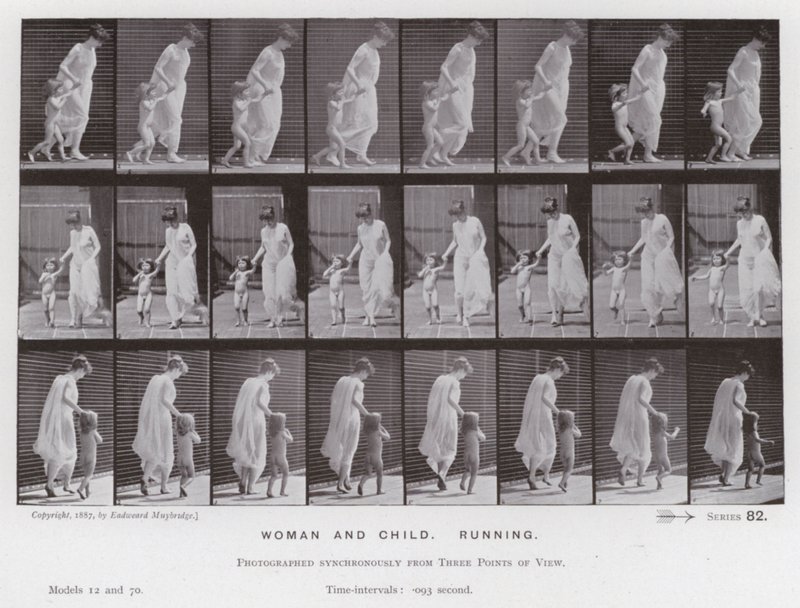 Az emberi alak mozgásban: Nő és gyermek, Futás alkotó: Eadweard Muybridge