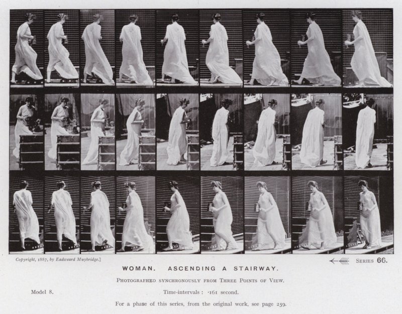 Mozgó emberalak: Nő lépcsőn felfelé (f/w fotó) alkotó: Eadweard Muybridge
