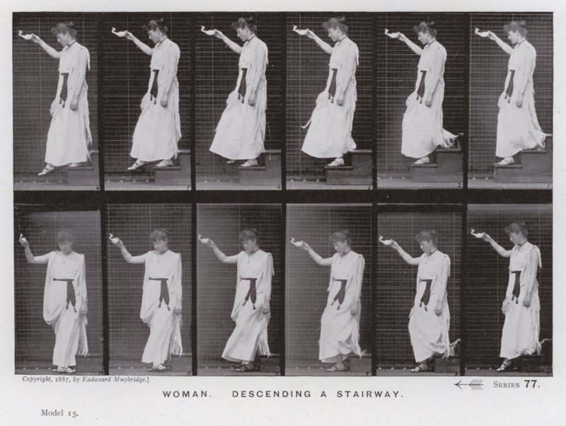 Mozgó emberalak: Nő, lépcsőn lefelé (f/w fotó) alkotó: Eadweard Muybridge