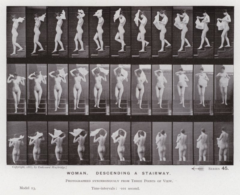 Mozgó emberalak: Nő, lépcsőn lefelé (f/w fotó) alkotó: Eadweard Muybridge