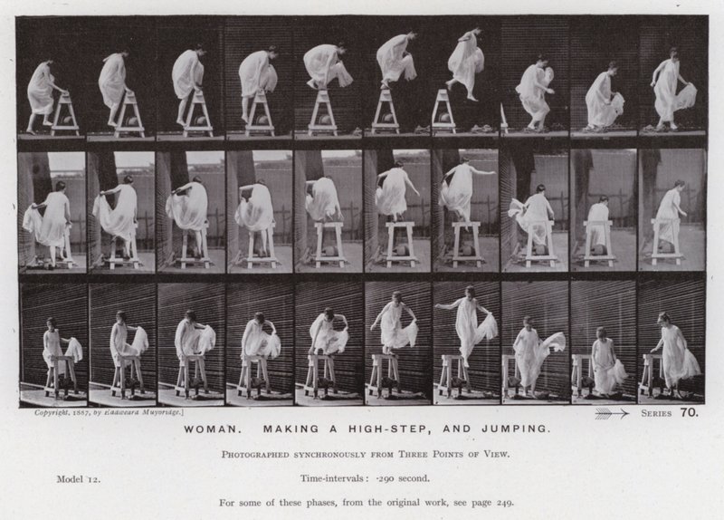 Mozgó emberalak: Nő, nagyot lép és ugrik (f/w fotó) alkotó: Eadweard Muybridge