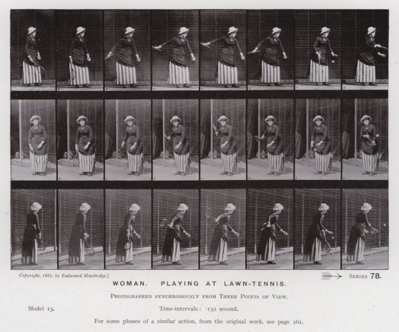 Mozgó emberalak: Nő, gyeppályán játszik (f/w fotó) alkotó: Eadweard Muybridge