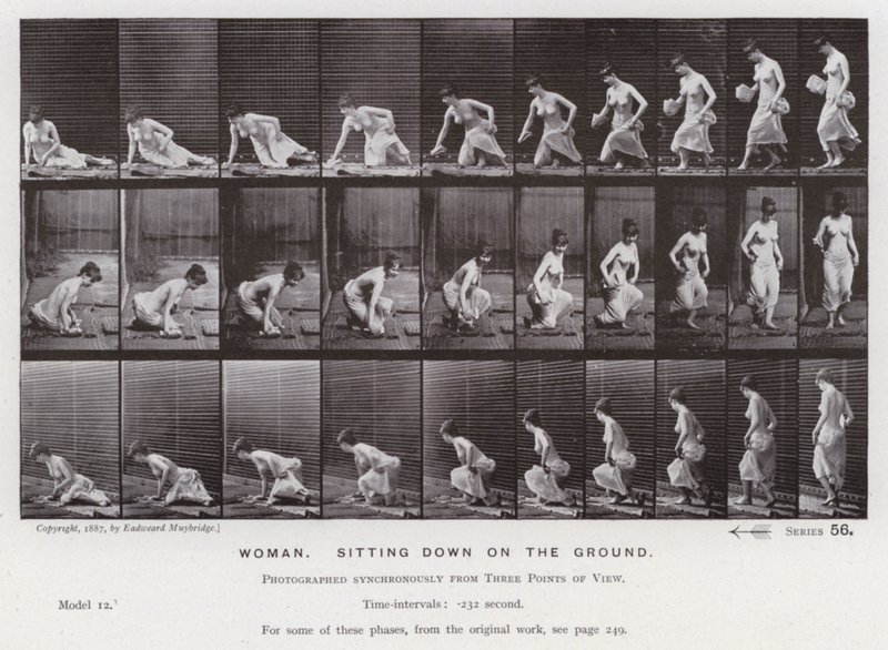Mozgó emberalak: Nő, ül a földön (f/w fotó) alkotó: Eadweard Muybridge