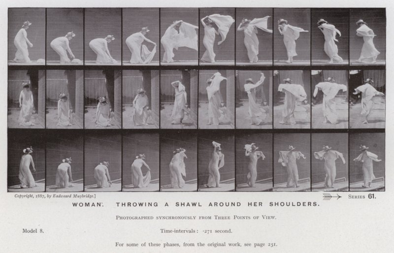 Mozgó emberalak: Nő, kendőt a vállára vetve (f/w fotó) alkotó: Eadweard Muybridge