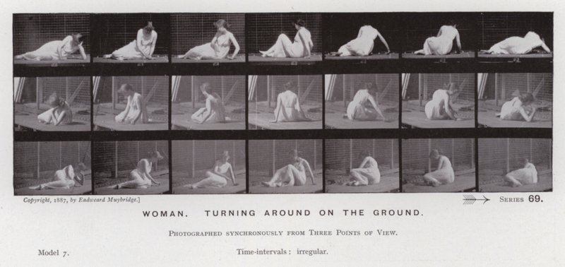 Mozgó emberalak: nő, megfordul a földön (f/w fotó) alkotó: Eadweard Muybridge