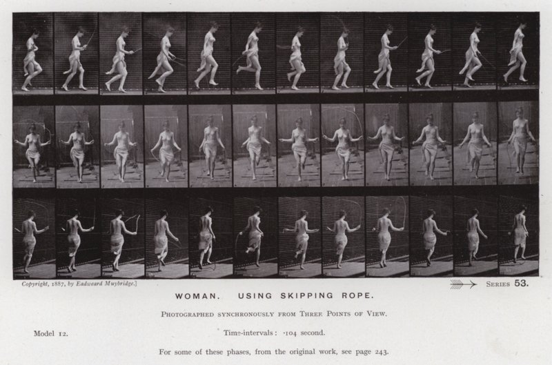 Mozgó emberalak: Nő ugrókötelet használva (f/w fotó) alkotó: Eadweard Muybridge