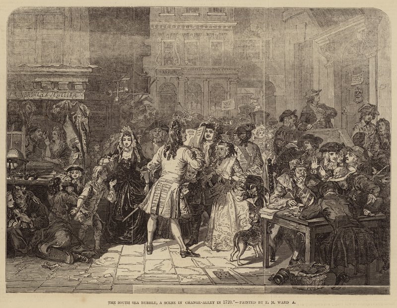 A déltengeri buborék, egy jelenet Change-Alley-ban 1720-ban alkotó: Edgar Melville Ward