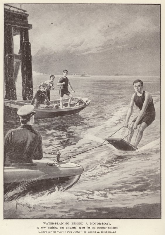 Vízi gyalulás motorcsónak mögött (litho) alkotó: Edgar Alfred (after) Holloway