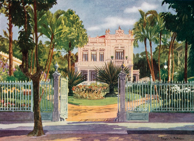 Paulo de Frontin gróf rezidenciája, Petropolis (színes litó) alkotó: Edgar L. Pattison