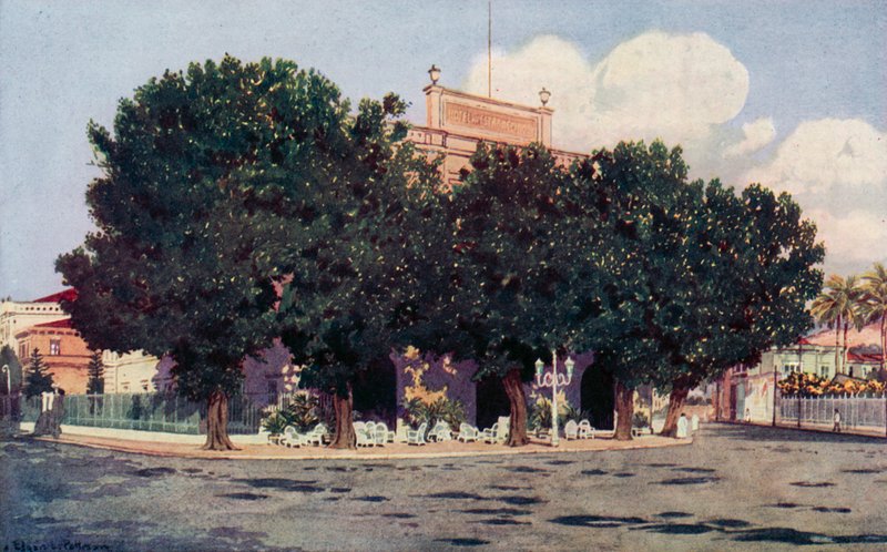 A Hotel dos Estrangeiros, amelyet Rio hivatalos világa és kiváló külföldiek látogatnak (színes litho) alkotó: Edgar L. Pattison