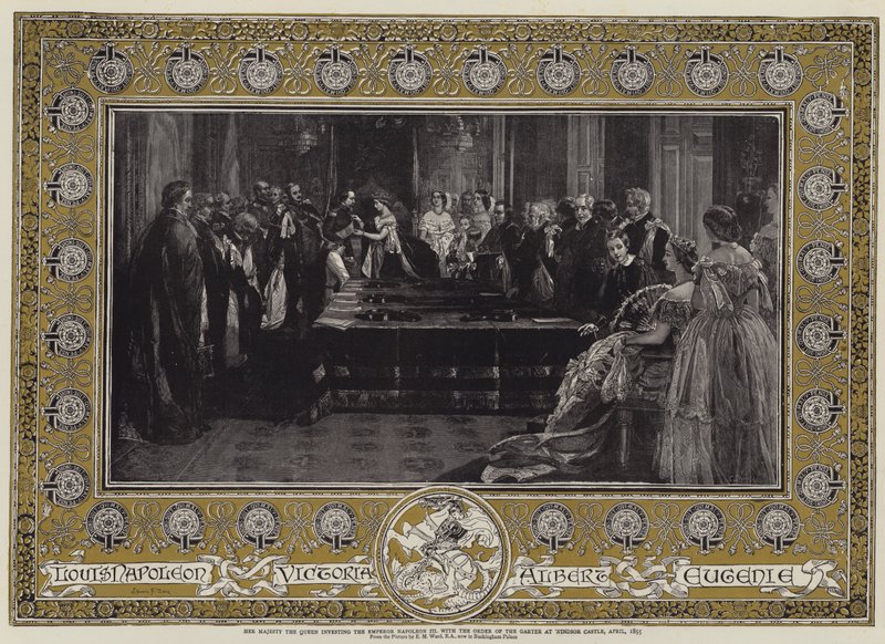 Őfelsége, a királynő III. Napóleon császárt a Harisnyakötő Renddel ruházza fel a windsori kastélyban, 1855. április alkotó: Edgar Melville Ward