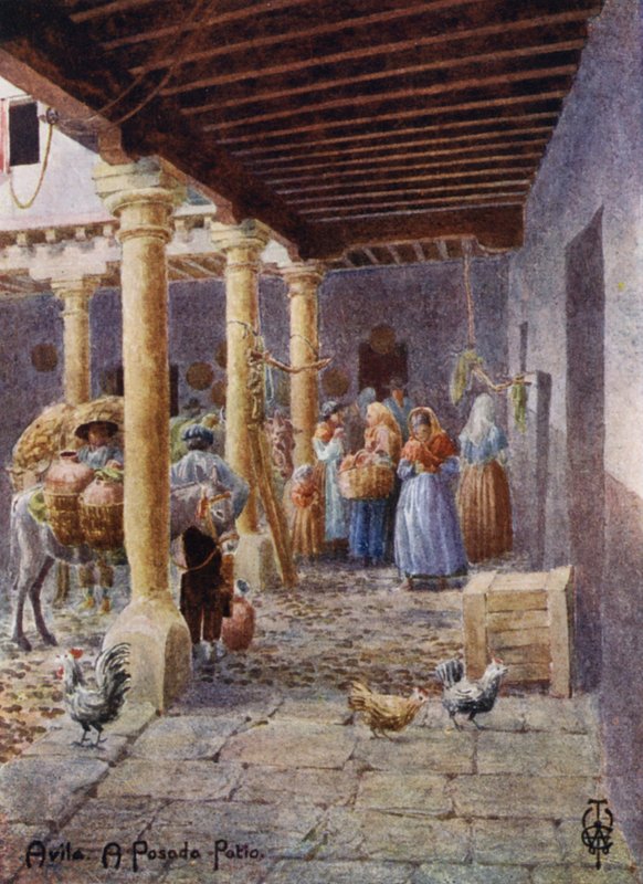 Észak-Spanyolország: Avila, A Posada Patio (színes litho) alkotó: Edgar T. A. Wigram
