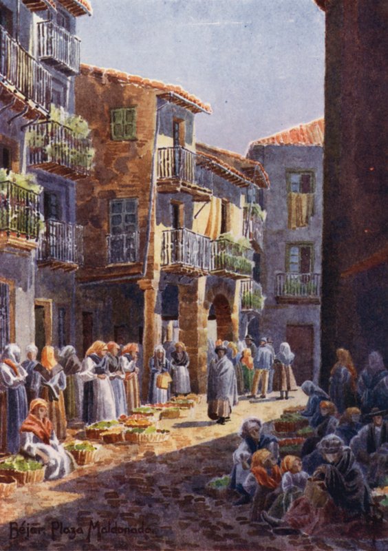 Észak-Spanyolország: Bejar, A Corner in the Market-place (színes litho) alkotó: Edgar T. A. Wigram