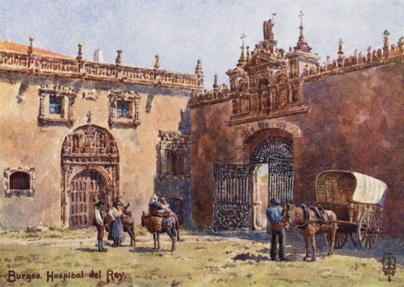Észak-Spanyolország: Burgos, Hospital del Rey (színes litho) alkotó: Edgar T. A. Wigram