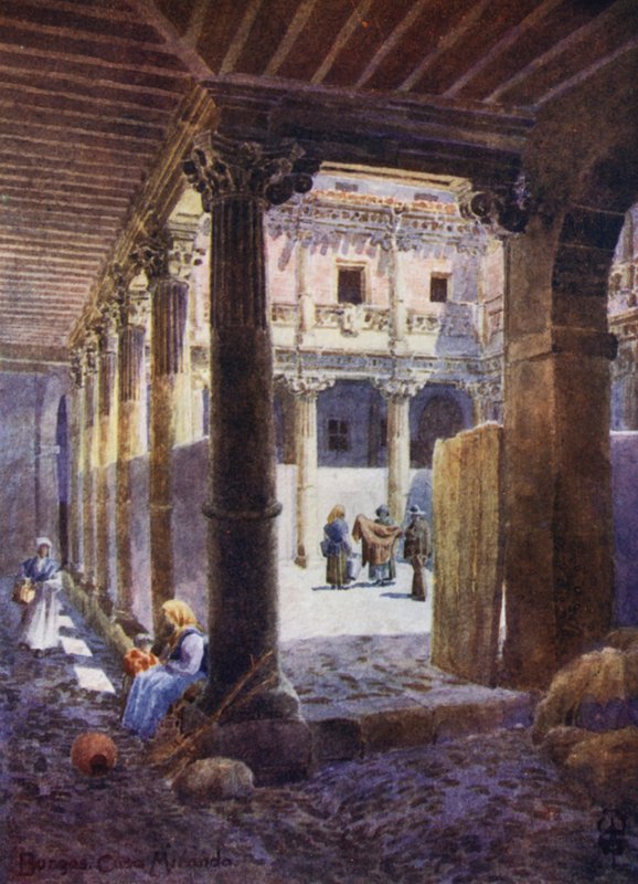 Észak-Spanyolország: Burgos, a Casa de Miranda terasza (színes litho) alkotó: Edgar T. A. Wigram