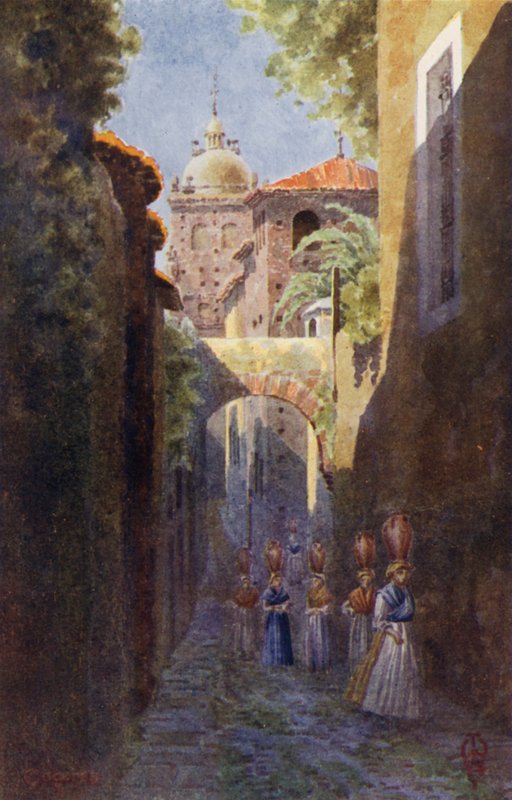 Észak-Spanyolország: Caceres, a régi városfalakon belül (színes litho) alkotó: Edgar T. A. Wigram