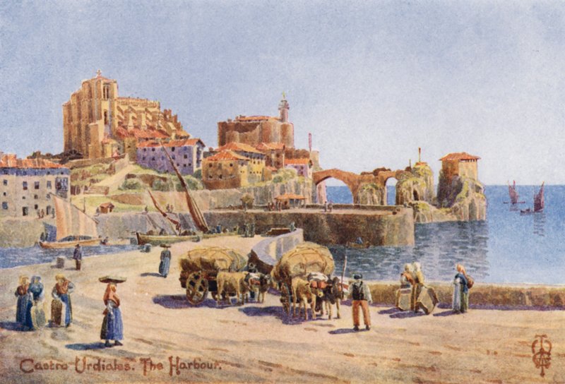 Észak-Spanyolország: Castro Urdiales, A kikötő (színes litó) alkotó: Edgar T. A. Wigram
