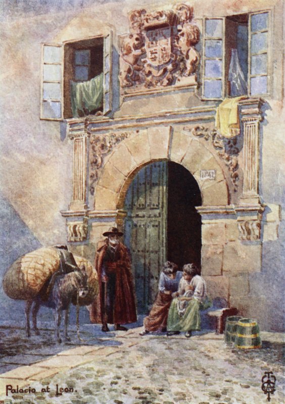 Észak-Spanyolország: Leon, An Old Palace Doorway (színes litho) alkotó: Edgar T. A. Wigram