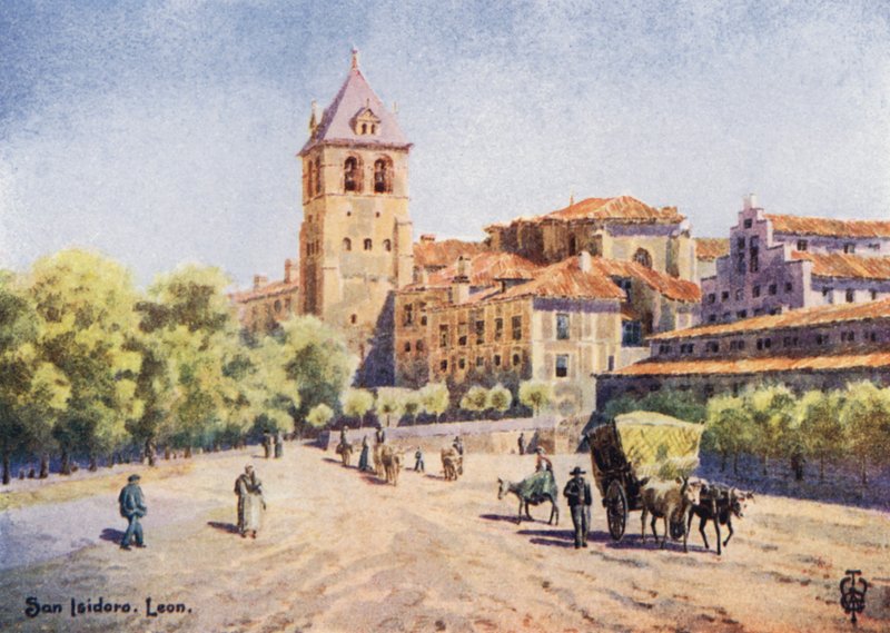 Észak-Spanyolország: Leon, San Isidoro templom (színes litho) alkotó: Edgar T. A. Wigram