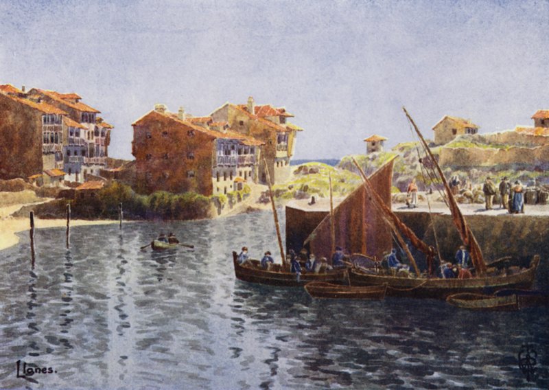 Észak-Spanyolország: Llanes, The Harbour (színes litho) alkotó: Edgar T. A. Wigram