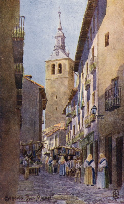 Észak-Spanyolország: Segovia, San Miguel templom (színes litho) alkotó: Edgar T. A. Wigram