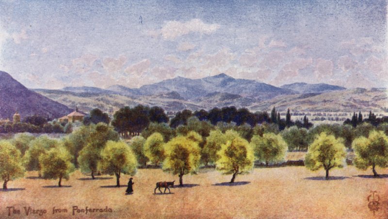 Észak-Spanyolország: Vierzo, Ponferradából, a Piedrafita-hágó felé néz (színes litho) alkotó: Edgar T. A. Wigram