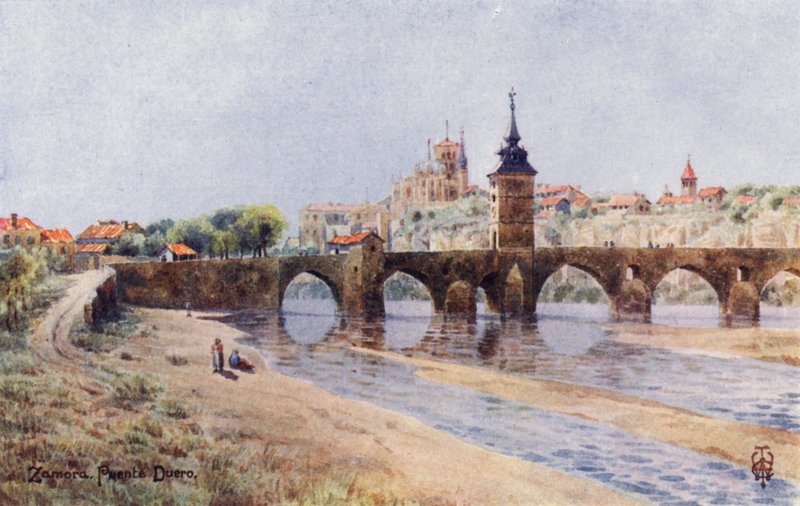 Észak-Spanyolország: Zamora, a Duero partjáról (színes litho) alkotó: Edgar T. A. Wigram