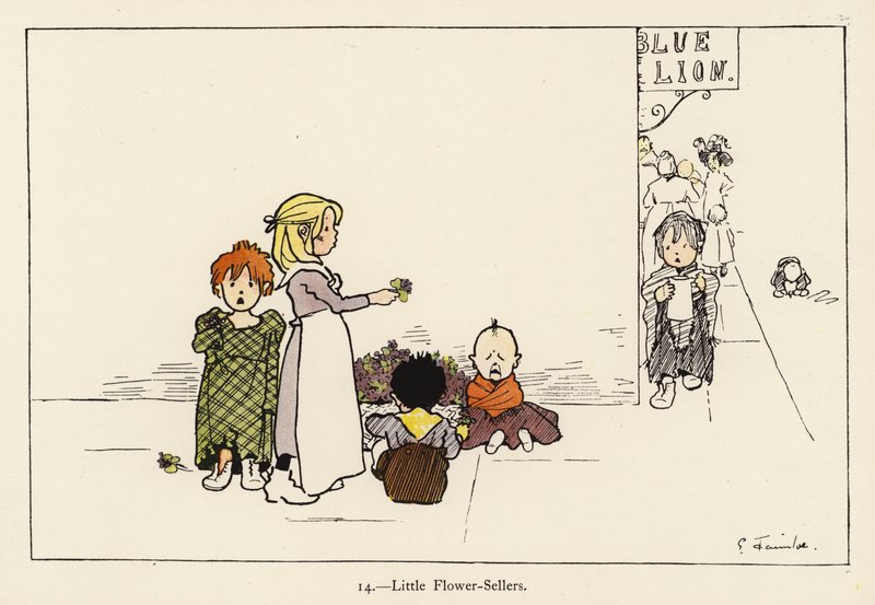Kis virágárusok (színes litó) alkotó: Edith Farmiloe