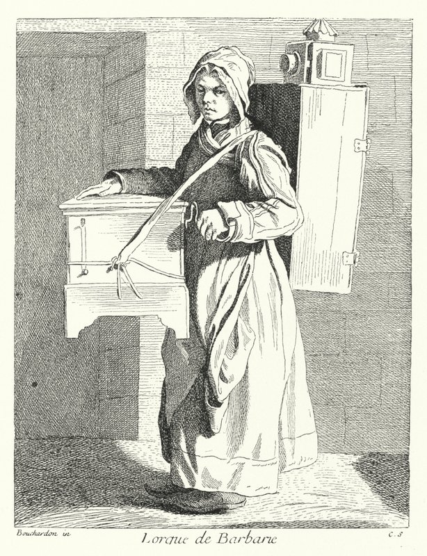 Hordó orgonajátékos (metszet) alkotó: Edmé (after) Bouchardon