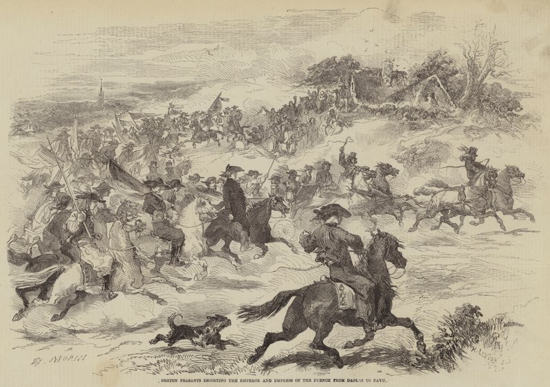 Breton parasztok kísérik a francia császár és császárné kíséretét Daolasból Favuba. alkotó: Edmond Morin
