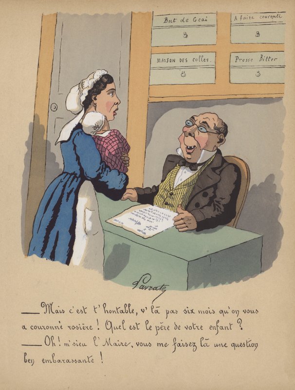 Egy anya regisztráltatja a babáját a városházán (színes litó) alkotó: Edmond Lavrate