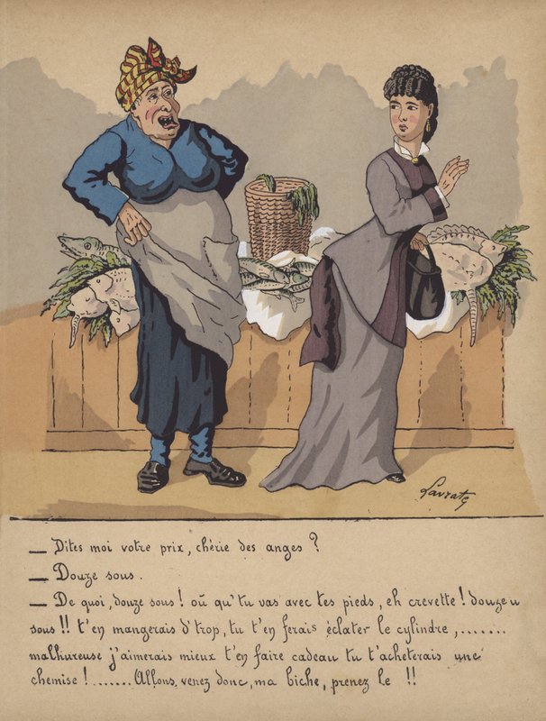 Beszélgetés egy halkereskedő bódében (színes litó) alkotó: Edmond Lavrate