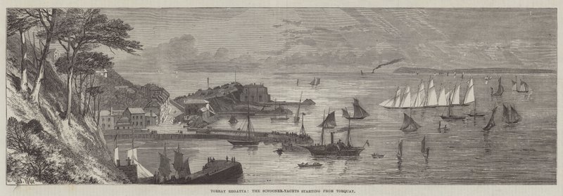 Torbay Regatta, a Schooner-Yachts Torquayból indulva alkotó: Edmund Morison Wimperis