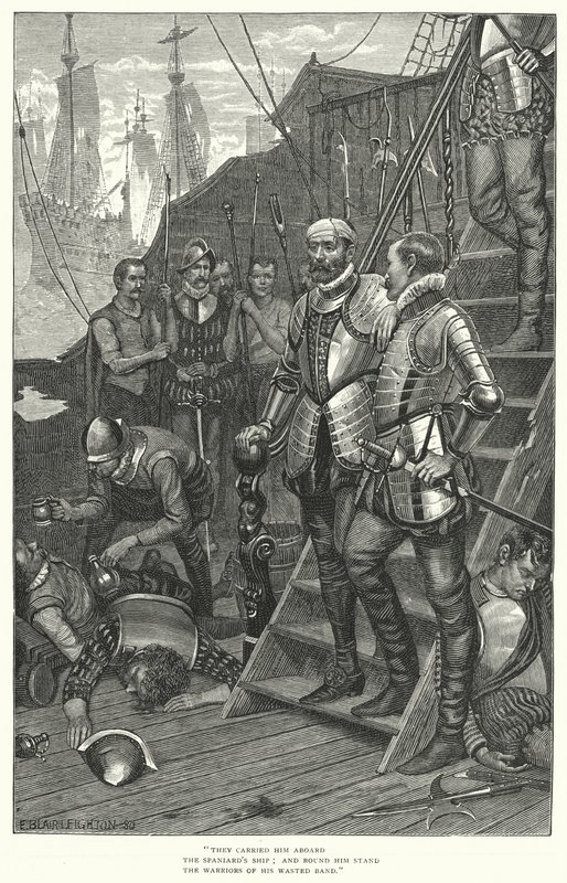 Sir Richard Grenville utolsó harca (metszet) alkotó: Edmund Blair (after) Leighton