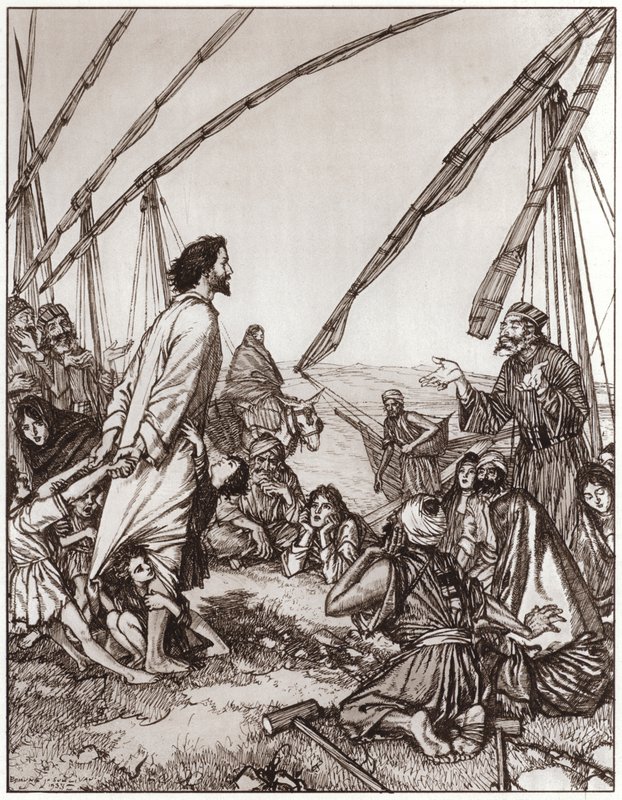 Jézus megkérdezi: Ki a felebarátom? (litho) alkotó: Edmund Joseph Sullivan