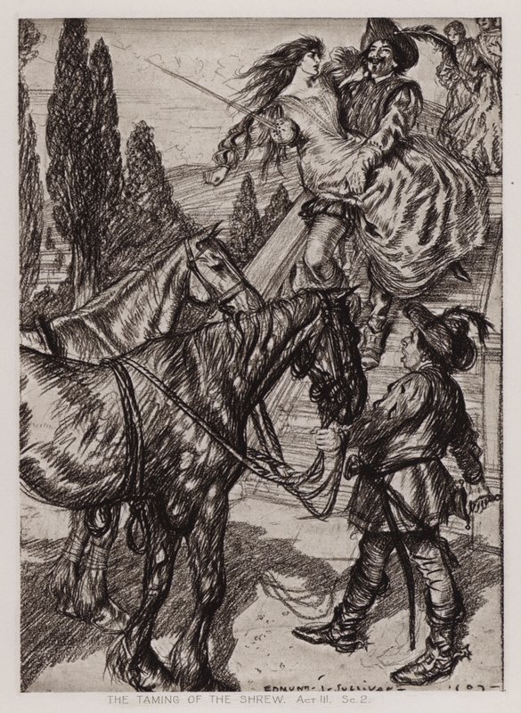 A cickány megszelídítése, III. felvonás, Sc 2 (litho) alkotó: Edmund Joseph Sullivan