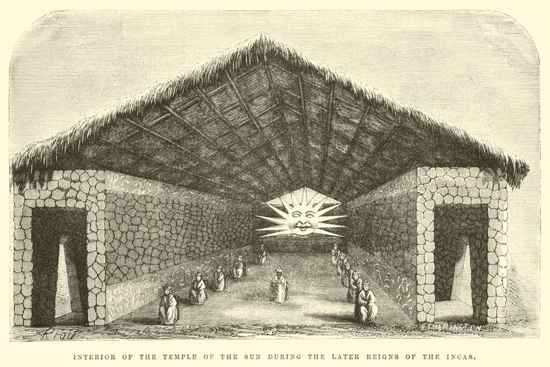 A Nap Templomának belseje az inkák későbbi uralkodása idején alkotó: Edouard Riou