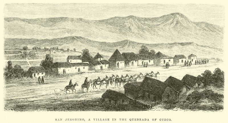 San Jeronimo, egy falu Cuzco Quebradájában. alkotó: Edouard Riou