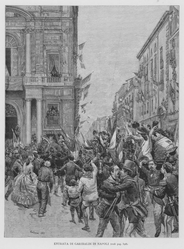 Garibaldi belépése Nápolyba (metszet) alkotó: Edouardo Matania