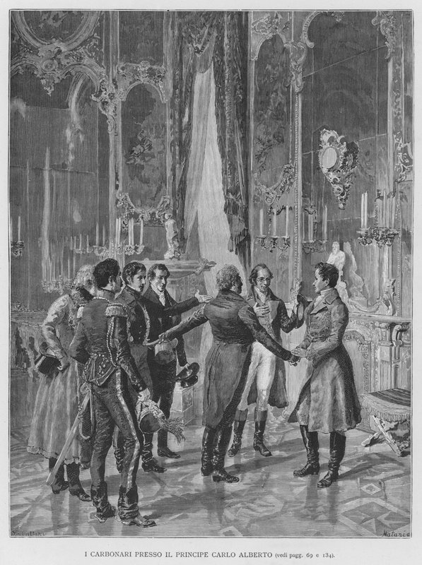 A Carbonari Károly Albert hercegnél (metszet) alkotó: Edouardo Matania