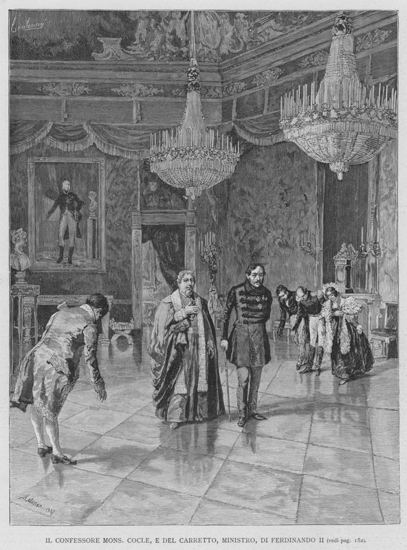 A gyóntató Mons Cocle, E Del Carretto, II. Ferdinánd minisztere (metszet) alkotó: Edouardo Matania